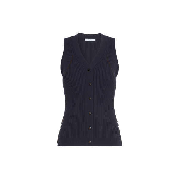 Max Mara Fiorire Cotton and Viscose Gilet in Ultramarine | Sweaters | Luxury Shoes 