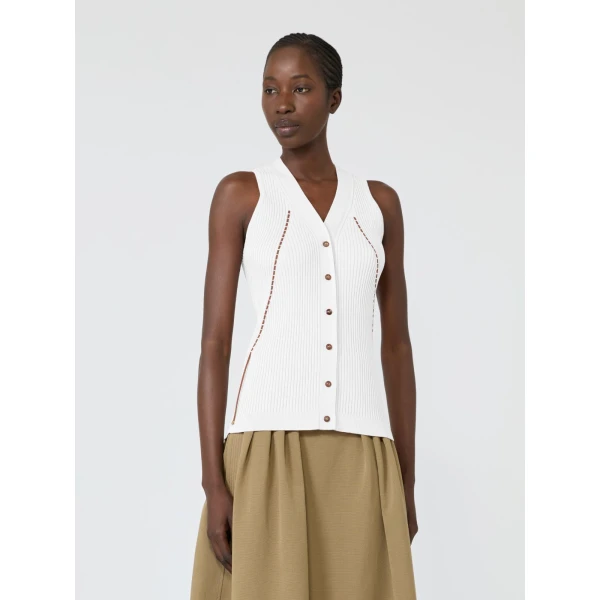 Max Mara Fiorire Cotton and Viscose Gilet in White | Sweaters | Luxury Shoes 