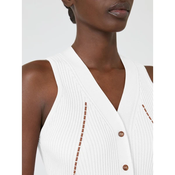 Max Mara Fiorire Cotton and Viscose Gilet in White | Sweaters | Luxury Shoes 
