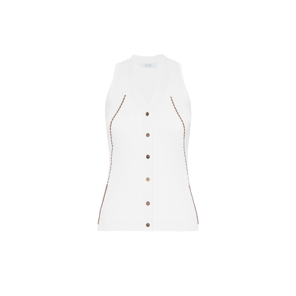 Max Mara Fiorire Cotton and Viscose Gilet in White | Sweaters | Luxury Shoes 