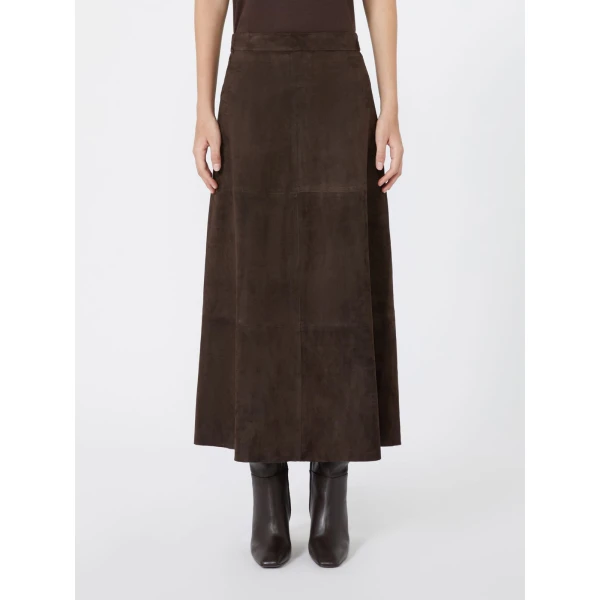 Max Mara Fiorire Flared Suede Skirt in Brown | Leather Skirts | Luxury Shoes 