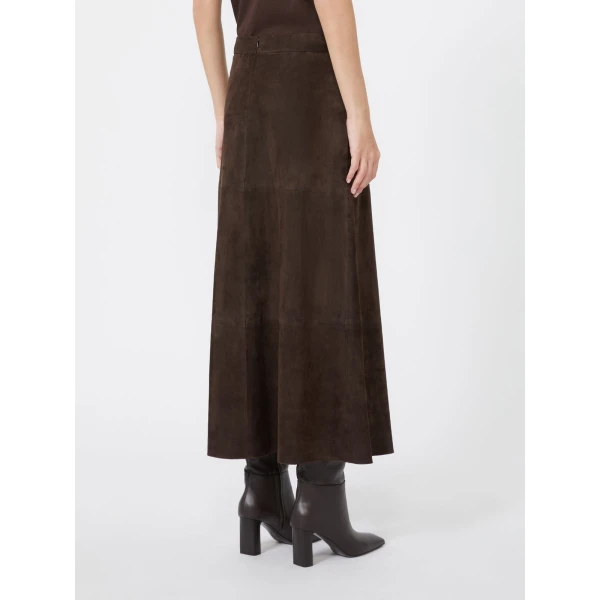 Max Mara Fiorire Flared Suede Skirt in Brown | Leather Skirts | Luxury Shoes 
