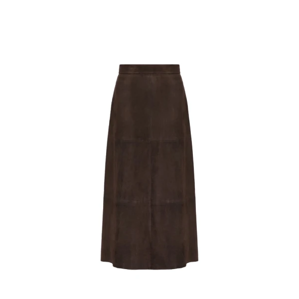 Fiorire Flared Suede Skirt in Brown