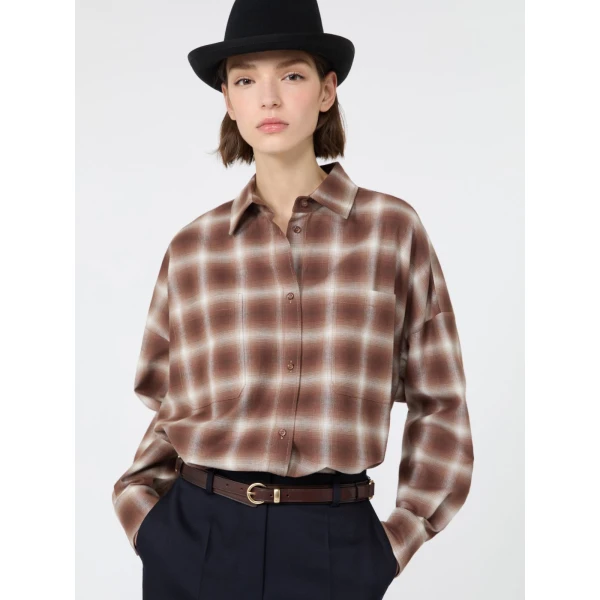 Max Mara Fiorito Check Cotton Flannel Shirt in Brown | Shirts | Luxury Shoes 