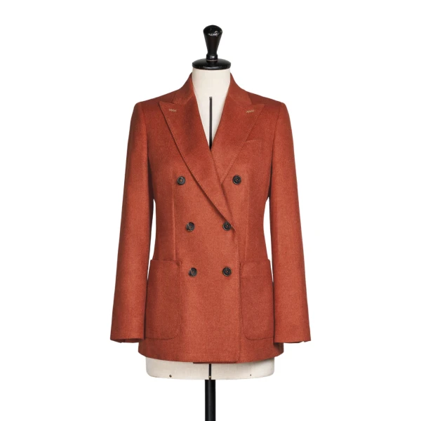 Flash Double-Breasted Silk and Cashmere Blazer in Brick Red