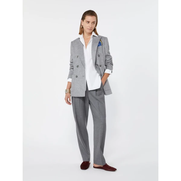 Max Mara Flash Double-Breasted Silk and Cashmere Blazer in Light Grey | Blazers | Luxury Shoes 