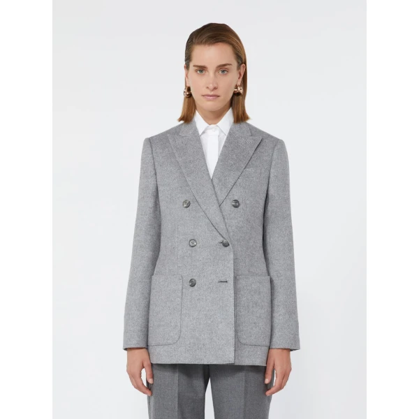 Max Mara Flash Double-Breasted Silk and Cashmere Blazer in Light Grey | Blazers | Luxury Shoes 