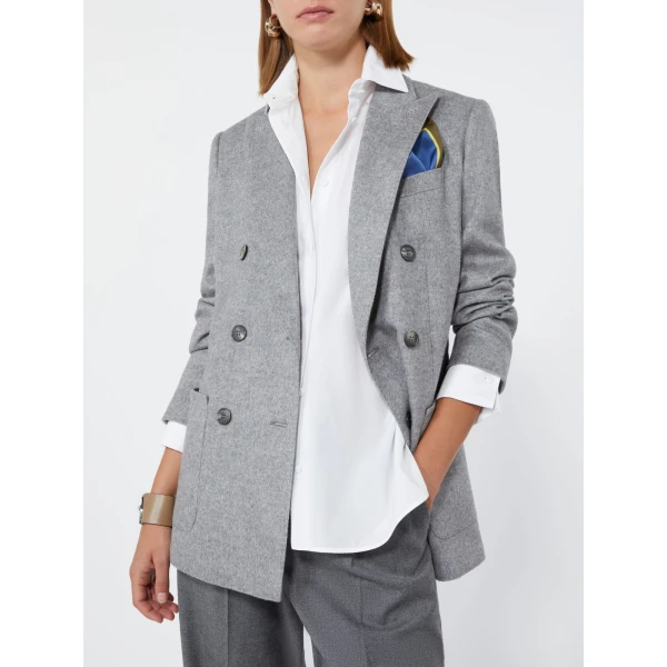 Max Mara Flash Double-Breasted Silk and Cashmere Blazer in Light Grey | Blazers | Luxury Shoes 