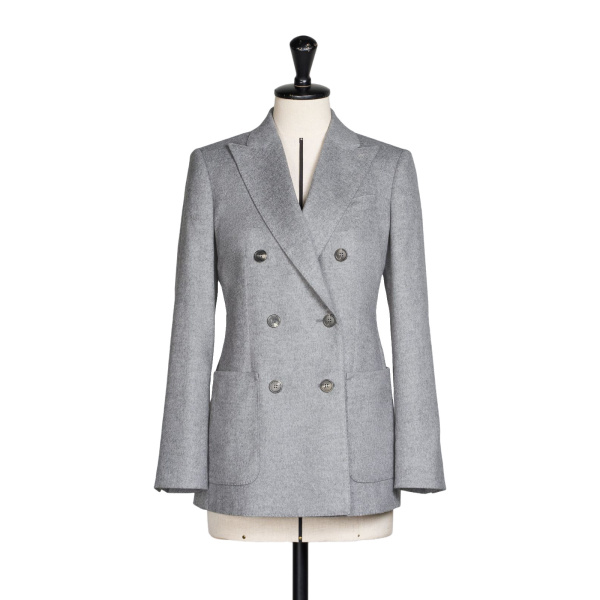 Max Mara Flash Double-Breasted Silk and Cashmere Blazer in Light Grey | Blazers | Luxury Shoes 
