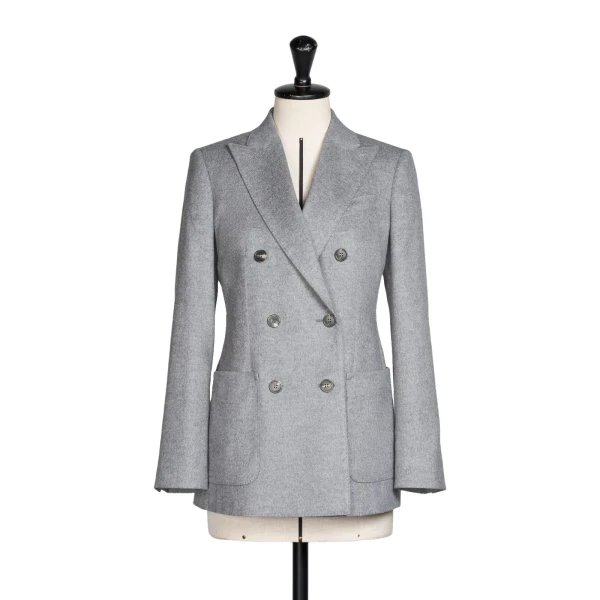 Flash Double-Breasted Silk and Cashmere Blazer in Light Grey
