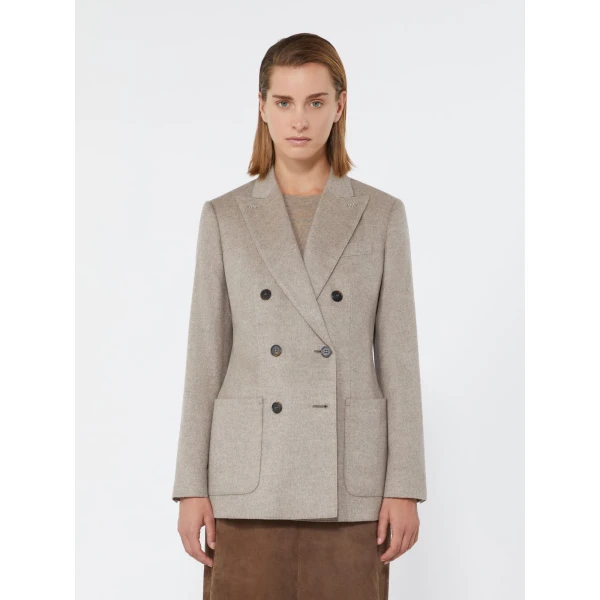 Max Mara Flash Double-Breasted Silk and Cashmere Blazer in Sand | Blazers | Luxury Shoes 