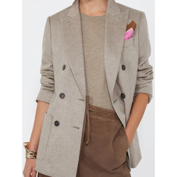 Max Mara Flash Double-Breasted Silk and Cashmere Blazer in Sand | Blazers | Luxury Shoes 