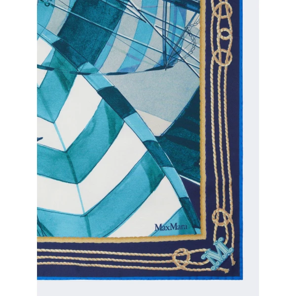 Max Mara Flipper Printed Silk Foulard in Sky Blue | Scarves | Luxury Shoes 