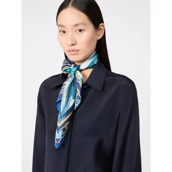 Max Mara Flipper Printed Silk Foulard in Sky Blue | Scarves | Luxury Shoes 