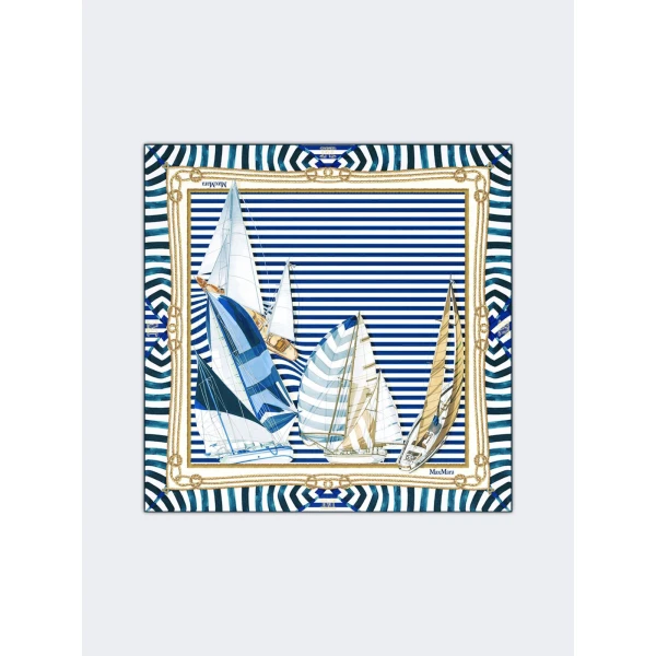 Max Mara Flipper Printed Silk Foulard in Ultramarine | Scarves | Luxury Shoes 