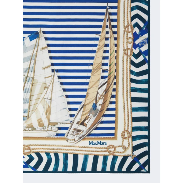 Max Mara Flipper Printed Silk Foulard in Ultramarine | Scarves | Luxury Shoes 