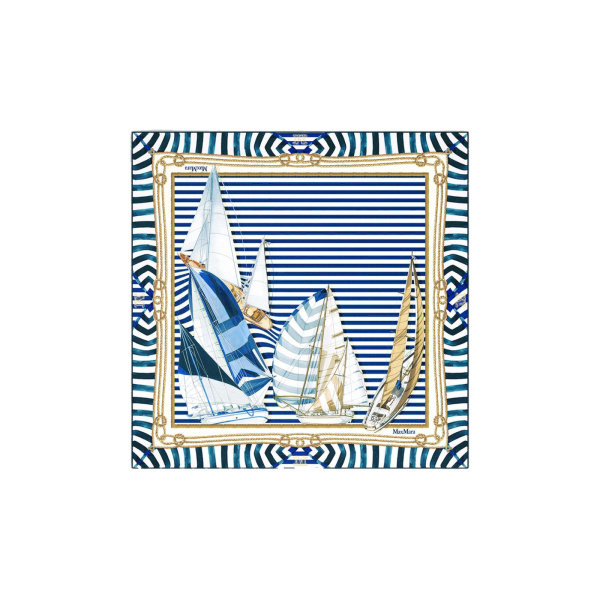 Max Mara Flipper Printed Silk Foulard in Ultramarine | Scarves | Luxury Shoes 