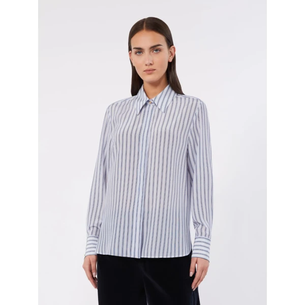Max Mara Flirt Printed Silk Shirt in Light Blue | Shirts | Luxury Shoes 