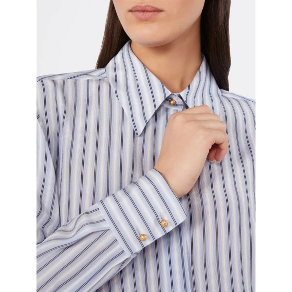 Max Mara Flirt Printed Silk Shirt in Light Blue | Shirts | Luxury Shoes 