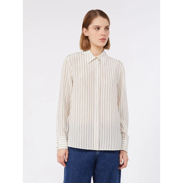 Max Mara Flirt Printed Silk Shirt in Natural | Shirts | Luxury Shoes 