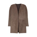 Max Mara Flirt Suede Overcoat in Mud | Leather Coats | Luxury Shoes 