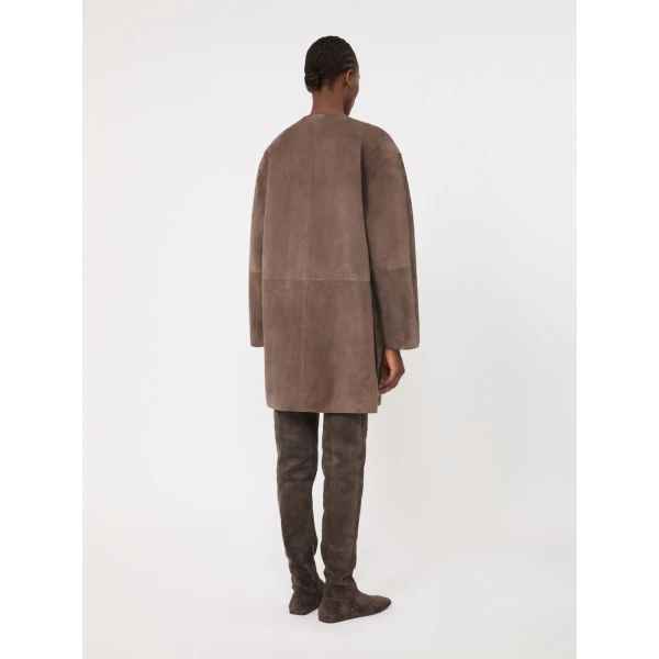 Max Mara Flirt Suede Overcoat in Mud | Leather Coats | Luxury Shoes 