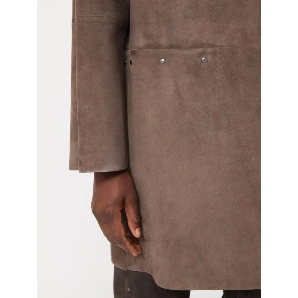 Max Mara Flirt Suede Overcoat in Mud | Leather Coats | Luxury Shoes 