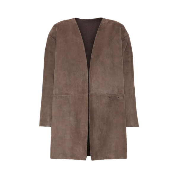 Max Mara Flirt Suede Overcoat in Mud | Leather Coats | Luxury Shoes 