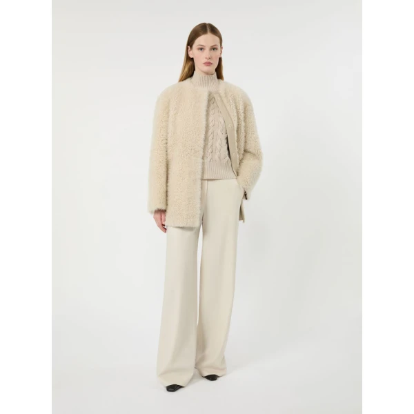 Max Mara Foglia Sheepskin Cocoon Coat in Albino White | Fur Coats | Luxury Shoes 