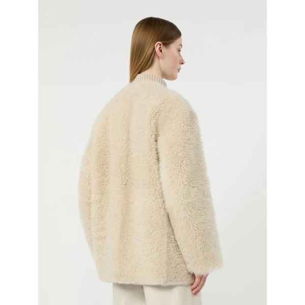 Max Mara Foglia Sheepskin Cocoon Coat in Albino White | Fur Coats | Luxury Shoes 