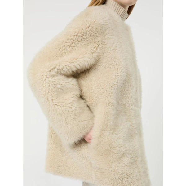 Max Mara Foglia Sheepskin Cocoon Coat in Albino White | Fur Coats | Luxury Shoes 