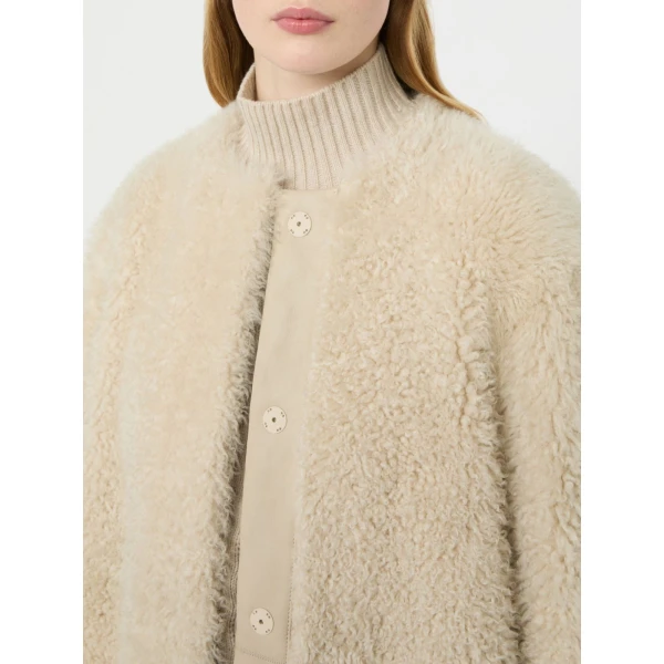 Max Mara Foglia Sheepskin Cocoon Coat in Albino White | Fur Coats | Luxury Shoes 