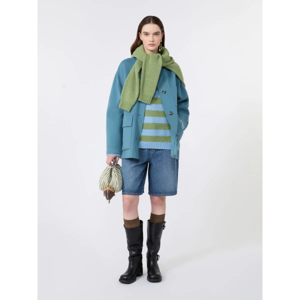Max Mara Folk Double Wool Shirt Jacket in Light Blue | Jackets | Luxury Shoes 