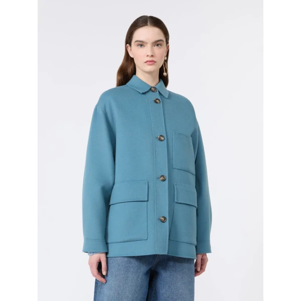 Max Mara Folk Double Wool Shirt Jacket in Light Blue | Jackets | Luxury Shoes 