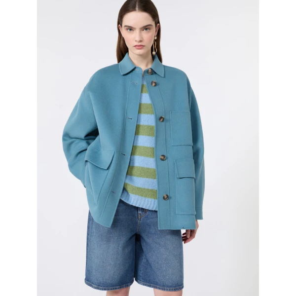 Max Mara Folk Double Wool Shirt Jacket in Light Blue | Jackets | Luxury Shoes 