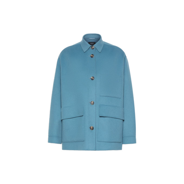 Max Mara Folk Double Wool Shirt Jacket in Light Blue | Jackets | Luxury Shoes 