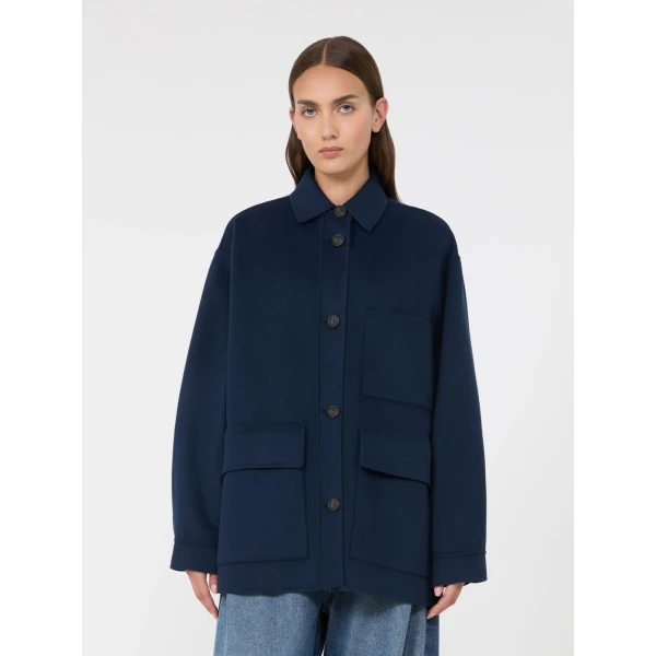 Max Mara Folk Double Wool Shirt Jacket in Ultramarine | Jackets | Luxury Shoes 