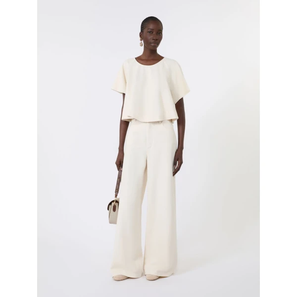 Max Mara Forte Cropped Cotton Blouse in Ecru | Blouse | Luxury Shoes 