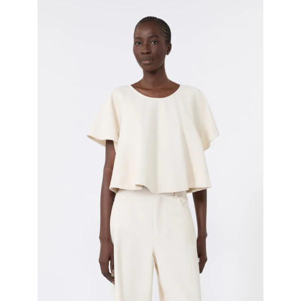Max Mara Forte Cropped Cotton Blouse in Ecru | Blouse | Luxury Shoes 
