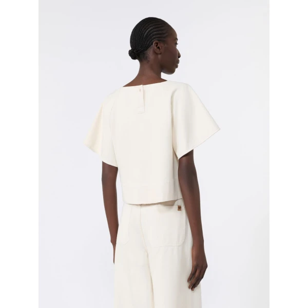 Max Mara Forte Cropped Cotton Blouse in Ecru | Blouse | Luxury Shoes 