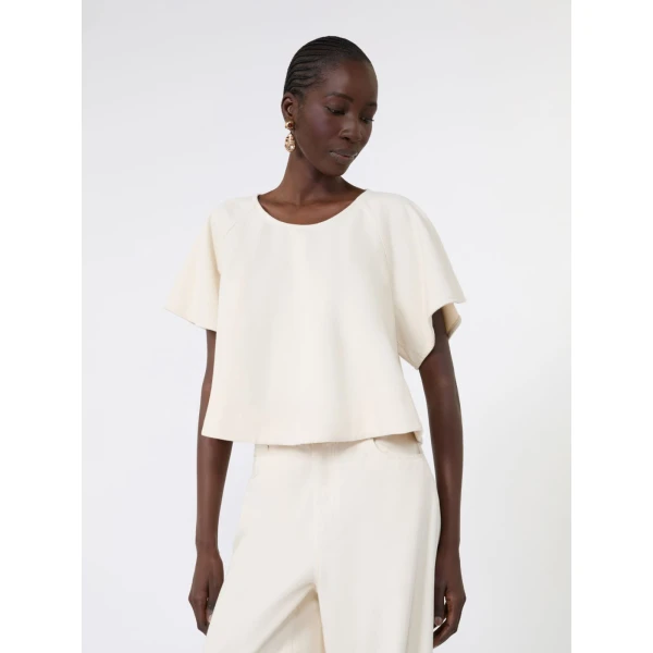 Max Mara Forte Cropped Cotton Blouse in Ecru | Blouse | Luxury Shoes 