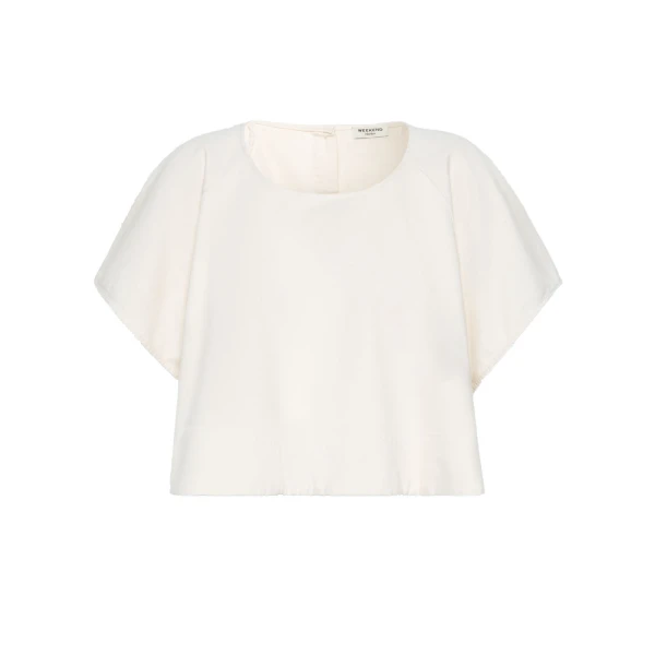 Max Mara Forte Cropped Cotton Blouse in Ecru | Blouse | Luxury Shoes 