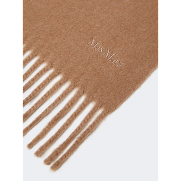 Max Mara Fragore Fringed Wool Scarf in Camel | Scarves | Luxury Shoes 