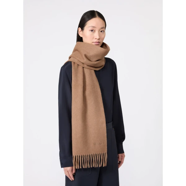 Max Mara Fragore Fringed Wool Scarf in Camel | Scarves | Luxury Shoes 