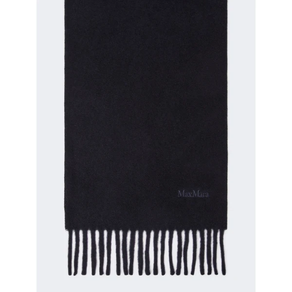 Max Mara Fragore Fringed Wool Scarf in Midnight Blue | Scarves | Luxury Shoes 