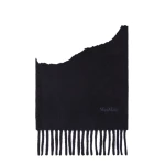 Max Mara Fragore Fringed Wool Scarf in Midnight Blue | Scarves | Luxury Shoes 