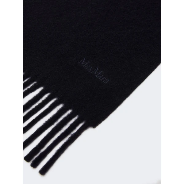 Max Mara Fragore Fringed Wool Scarf in Midnight Blue | Scarves | Luxury Shoes 