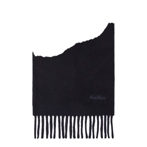 Max Mara Fragore Fringed Wool Scarf in Midnight Blue | Scarves | Luxury Shoes 