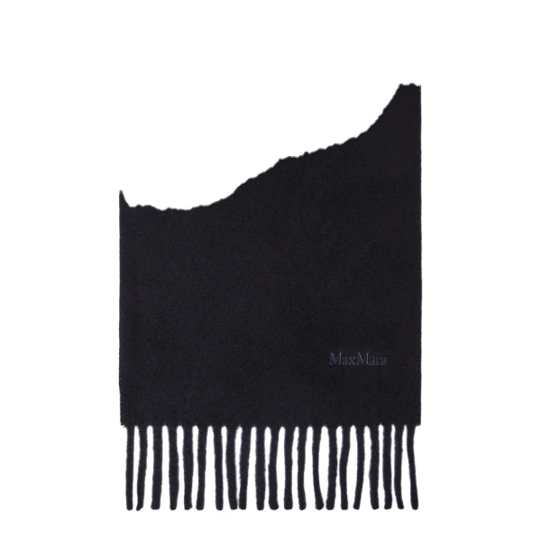 Max Mara Fragore Fringed Wool Scarf in Midnight Blue | Scarves | Luxury Shoes 