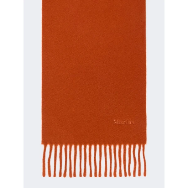 Max Mara Fragore Fringed Wool Scarf in Orange | Scarves | Luxury Shoes 